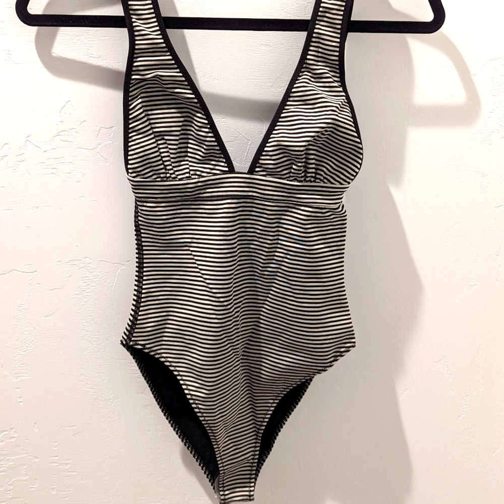 Marysia black and white stripe one piece swimsuit. XS